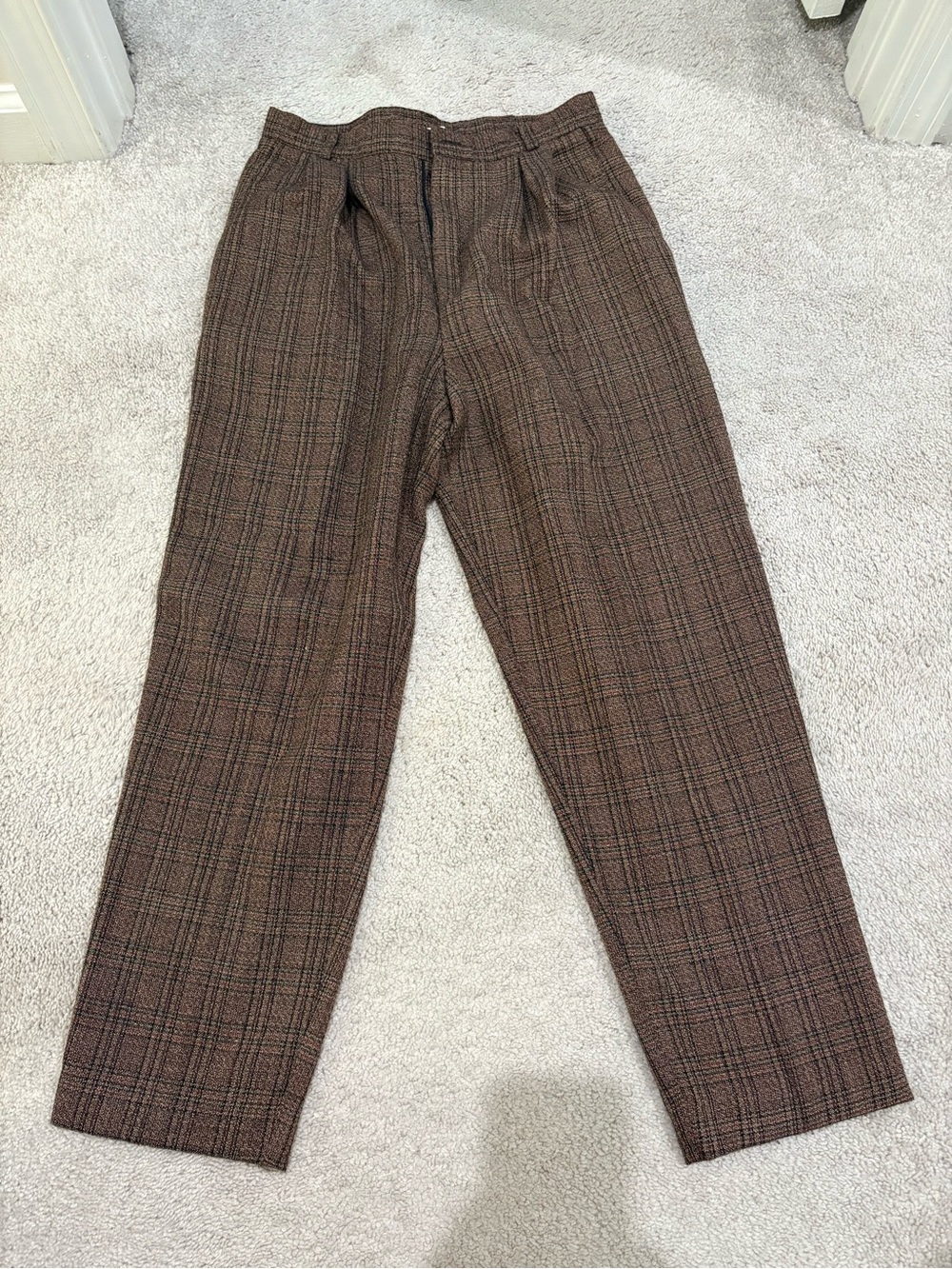 Women’s Vintage Brown Plaid Dress Pants